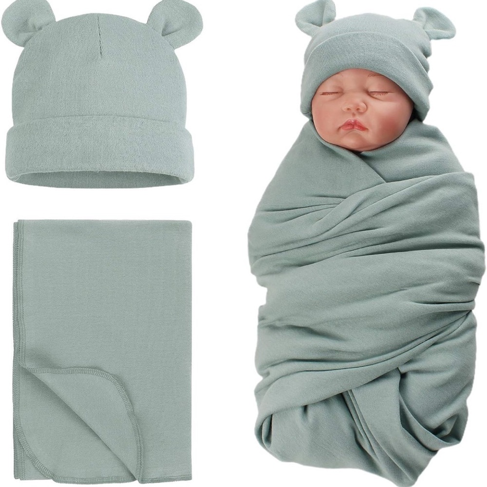 New Amazon Pesaat 100% cotton soft baby boys swaddle set in Green